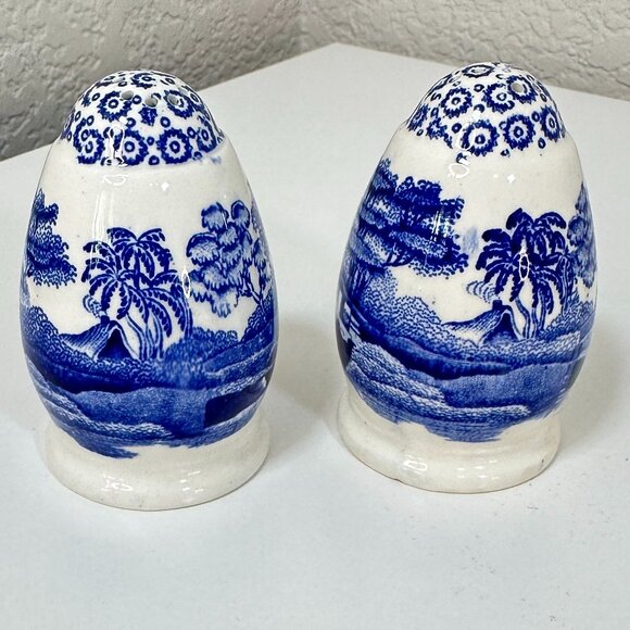 VTG Copeland Spode's Tower Blue/White Salt & Pepper Shakers Set 2.75" x 1.75" ea - Picture 3 of 12
